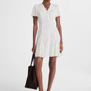 Madewell White Black Dot V-neck Button Front Crepe Short Sleeve Mini Dress 4